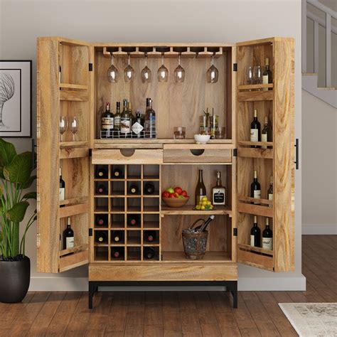 Fredericton Rustic Industrial Tall Bar Cabinet With Wine Storage