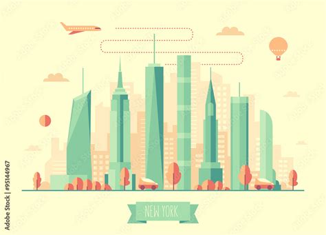 New York City Skyline Vector Illustration Flat Stock Vector Adobe Stock