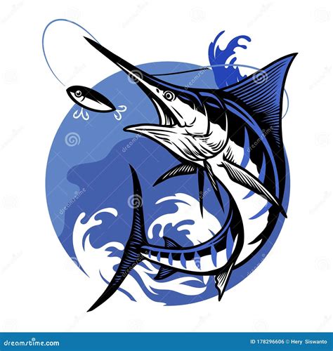 Diseño De Pesca De Marlín Azul Ilustración del Vector Ilustración de