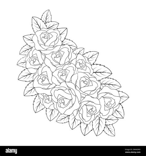 Red Roses Flower Coloring Page Line Sketch Drawing With Decorative Anti