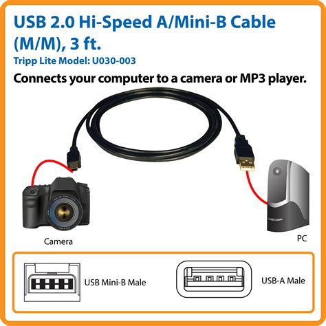 Tripp Lite Usb 20 Hi Speed A To Mini B Cable A To 5pin Mini B Mm 3 Ftu030 003