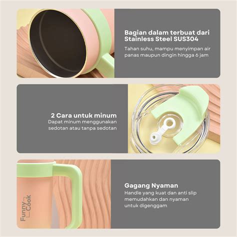 Jual FUNNYCOOK Stainless Tumbler 1200ML Hot And Cold BPA FREE Tumblr Stainless Steel 1 2L Botol