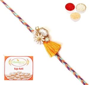 Ghasitaram Gifts RM 652 Premium Rakhi With 400 Gms Of Kaju Katli