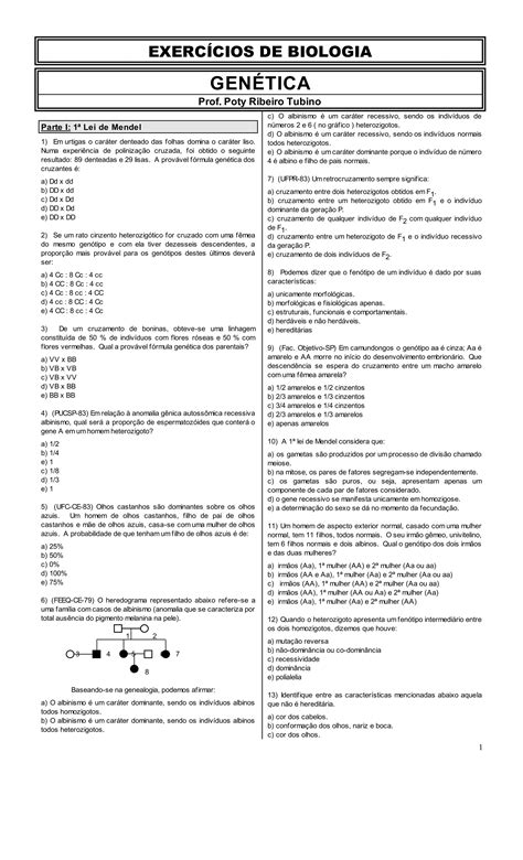 Exercício Genética - EXERCÍCIOS DE GENÉTICA COM GABARITO.