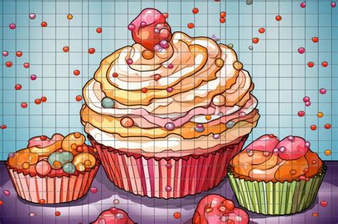 Premium AI Image | A colorful cupcake with a pink and white frosting on it.