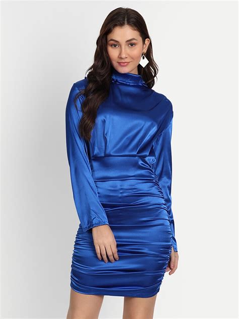 Buy Iki Chic Blue Satin Bodycon Dress Dresses For Women 20593338 Myntra