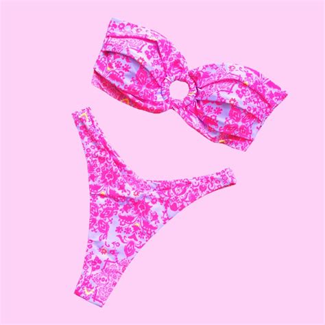 Ring Detail Bandeau Bikini Set In Pink Pink Sugar Fashion