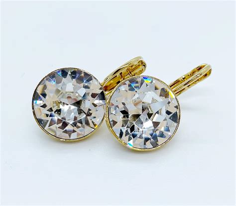 Серьги с кристаллами 14 мм бриллиантовой огранки Crystal покрытие ...