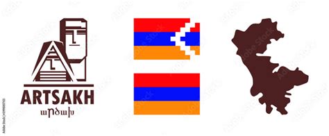 Artsakh Armenian Text Flag And Map Illustration Vector Logo Armenia