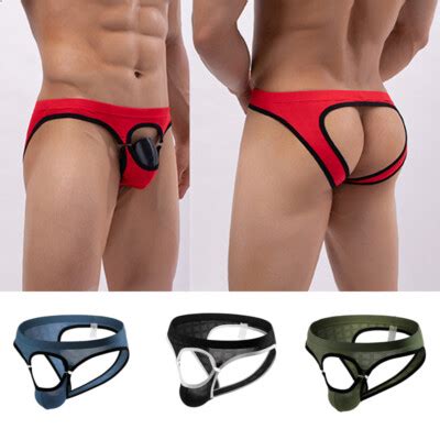 Men Sexy Lingerie Jockstrap Open Front Briefs Underwear Backless Thong