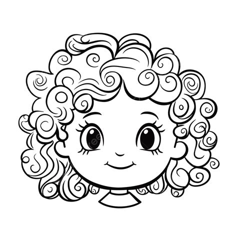 Girl S Face With Curly Hair Coloring Page Outline Sketch Drawing Vector