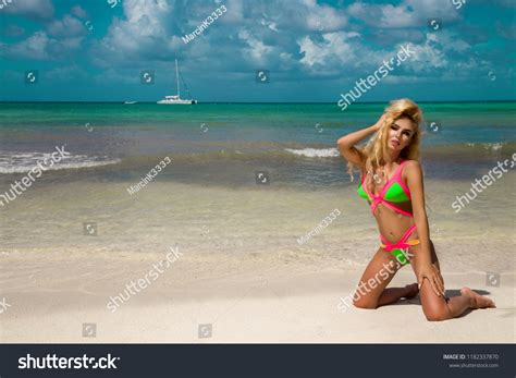 Beautiful Sexy Tanned Woman Colorful Bikini Stock Photo 1182337870 Shutterstock
