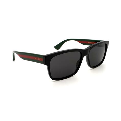 Gucci Unisex Gg0340s 006 Square Sunglasses Black Green Red Dark Gray Gucci