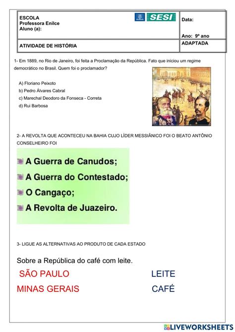 Exercicios Sobre A Primeira Republica Com Gabarito 9 Ano