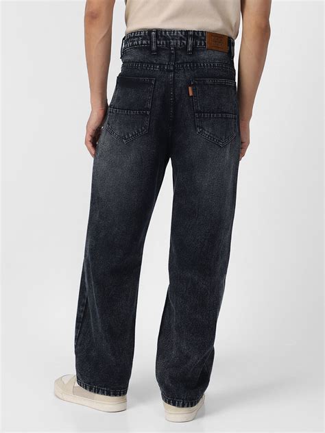 Mens Black Loose Baggy Fit Washed Jeans Non Stretchable Urbano Fashion