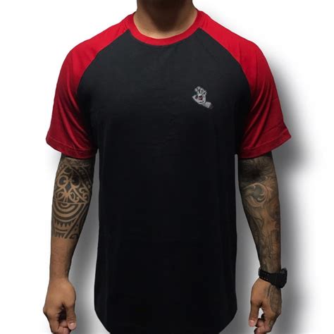 MASCULINO CAMISETA SANTA CRUZ RAGLAN SCREAMING HAND BOTTOM VERMELHA