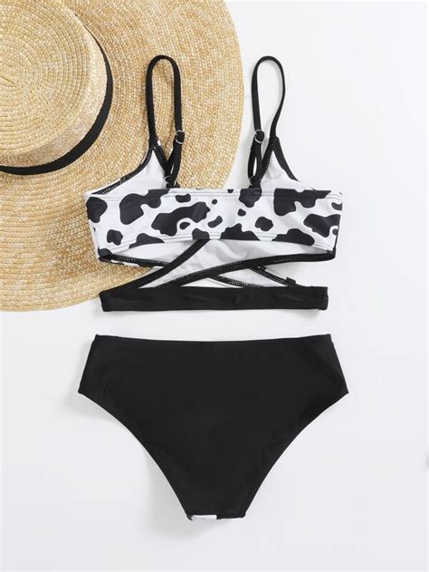 SHEIN Kids SUNSHNE Niñas Bañador bikini cruzado con estampado de vaca Moda de Mujer SHEIN México