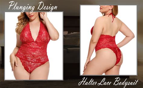 Amazon Lingerie For Women Plus Size Halter Lace Bodysuit Sexy One Piece Plunging Teddy