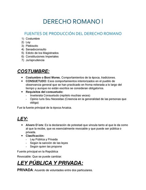 Fuentes De Producción Del Derecho Romano Derecho Romano L Fuentes De ProducciÓn Del Derecho