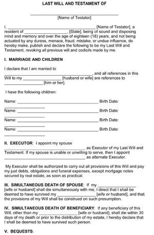 Will And Testament Template - Free Printable Documents