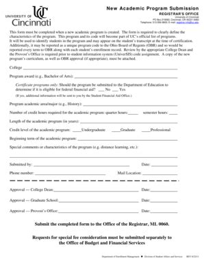 Fillable Online Uc New Academic Program Submission Form University Of