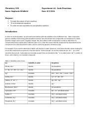 Lab Reactions Stephanie Whitfield Chemistry Experiment Ionic