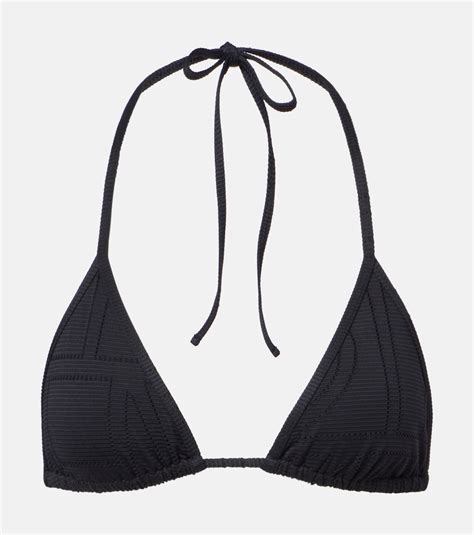 Monogram Pointelle Bikini Top In Black Toteme Mytheresa