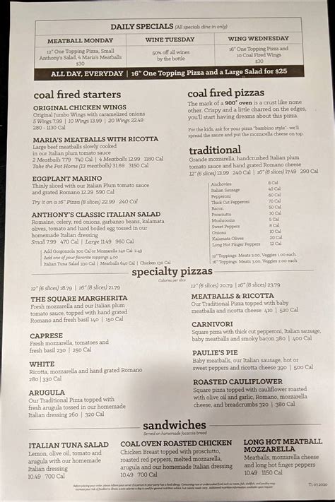 Anthony's Coal Fired Pizza - Menu - Delray Beach - Delray Beach Menu