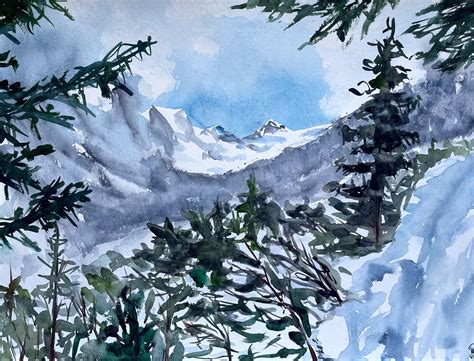 Snowy mountains my watercolor painting : r/Watercolor