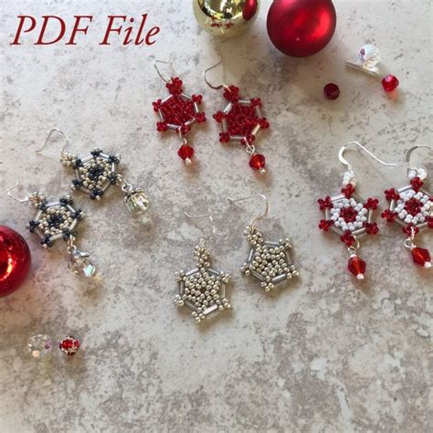 Elegant Beaded Snowflake Earring Pattern PDF File Beading Etsy