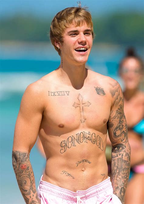 Justin Bieber Poster Sexy Hot Beach Muscle Tattoo Oil Paintings Canvas