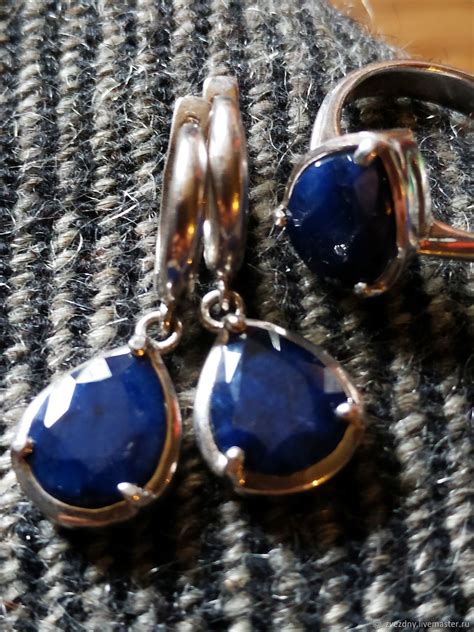 Серьги кольцо сапфиры серебро Капельки комплект купить в интернет ...