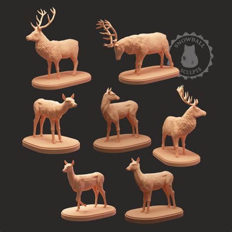 3d Printable Deer Set By Snowball Sculpts