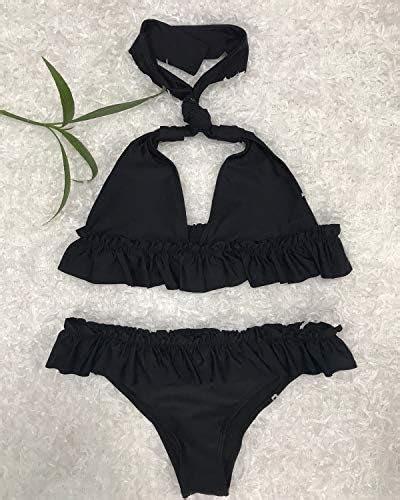 Amazon Women S Bikini Swimsuits Ruffle Floral Two Piece Bathing Suits Printed Halter Neck