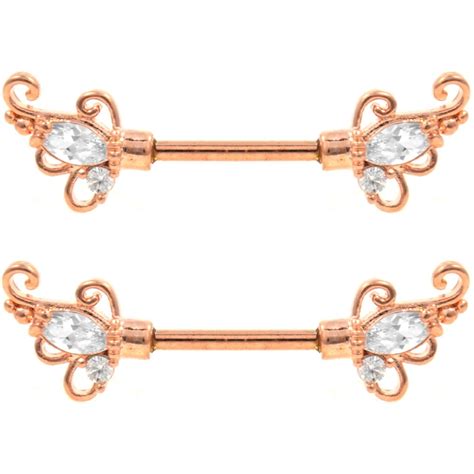 Vintage Style Roses Rose Gold-Tone Nipple Barbells | BodyDazz