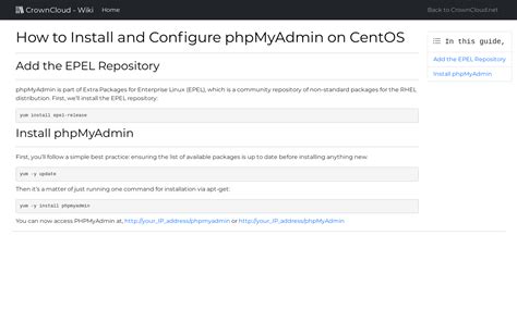 Crowncloud Wiki Installing And Configure Phpmyadmin On Centos