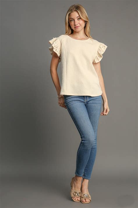 Umgee Boxy Cut Top With Pearl Details In Cream June Adel