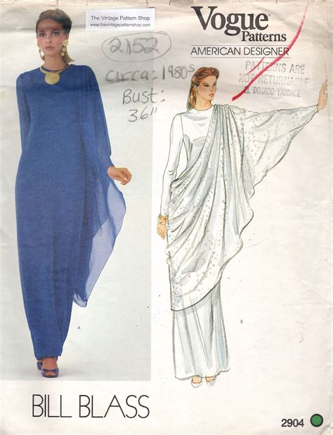 1980s Vintage VOGUE Sewing Pattern DRESS B36 2152 By Bill Blass Vogue