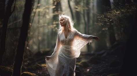 Premium AI Image Image Generated With AI Charming Blonde Woman In White Dress Walking Through