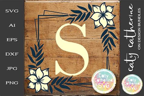 Letter S Floral Monogram Frame SVG Cut File