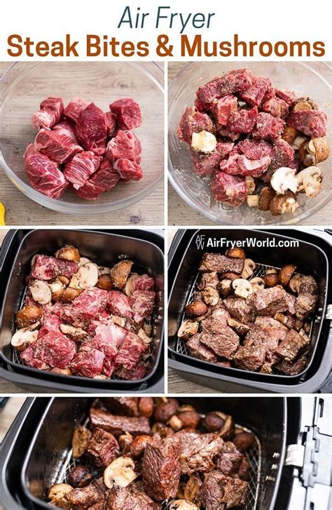 Best Air Fryer Steak Bites Recipe With Garlic Mushrooms Air Fryer World In 2023 Steak Bites