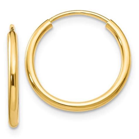 14k Solid Gold Hoop Earrings 15mm Thin Endless Hoops Etsy