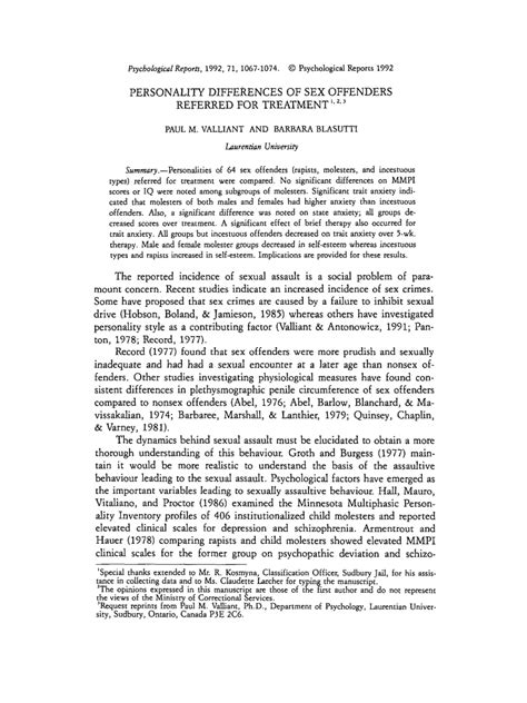 Pdf Personality Differences Of Sex Offenders Referred For Treatment