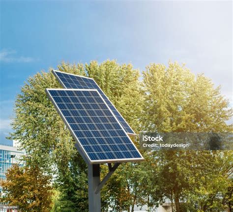 Small Solar Panels On Metal Pillars Sun Ecological Electricity