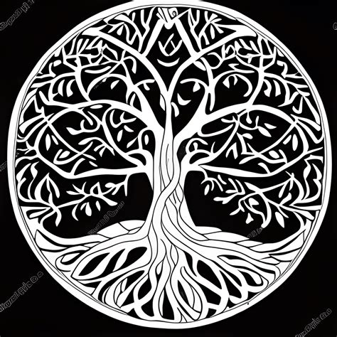 Digital Graphic Tree Of Life Coloring Page Black And White Creative