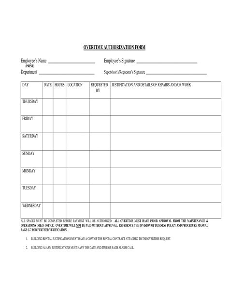 Printable Overtime Request Form Printable Forms Free Online