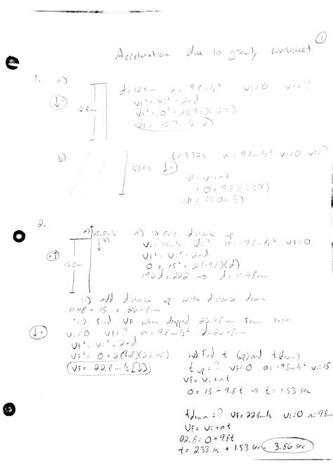 Acceleration Due To Gravity Worksheet Answers Science Th Grade