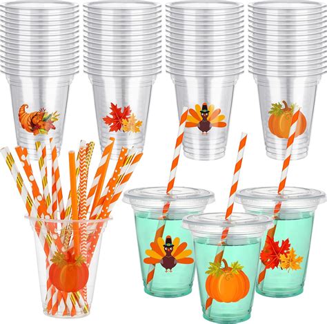 Amazon Uiifan 60 Pcs 12 Oz Fall Disposable Plastic Cups With Lids