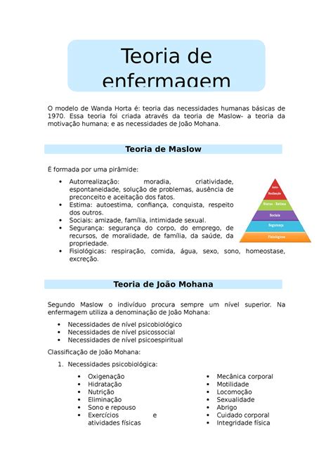 Teoria De Enfermagem Wanda Horta O Modelo De Wanda Horta Teoria