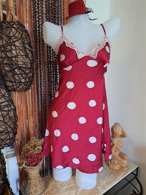 Small Red Polka Dot Lingerie Nightgown Women S Fashion Undergarments Loungewear On Carousell